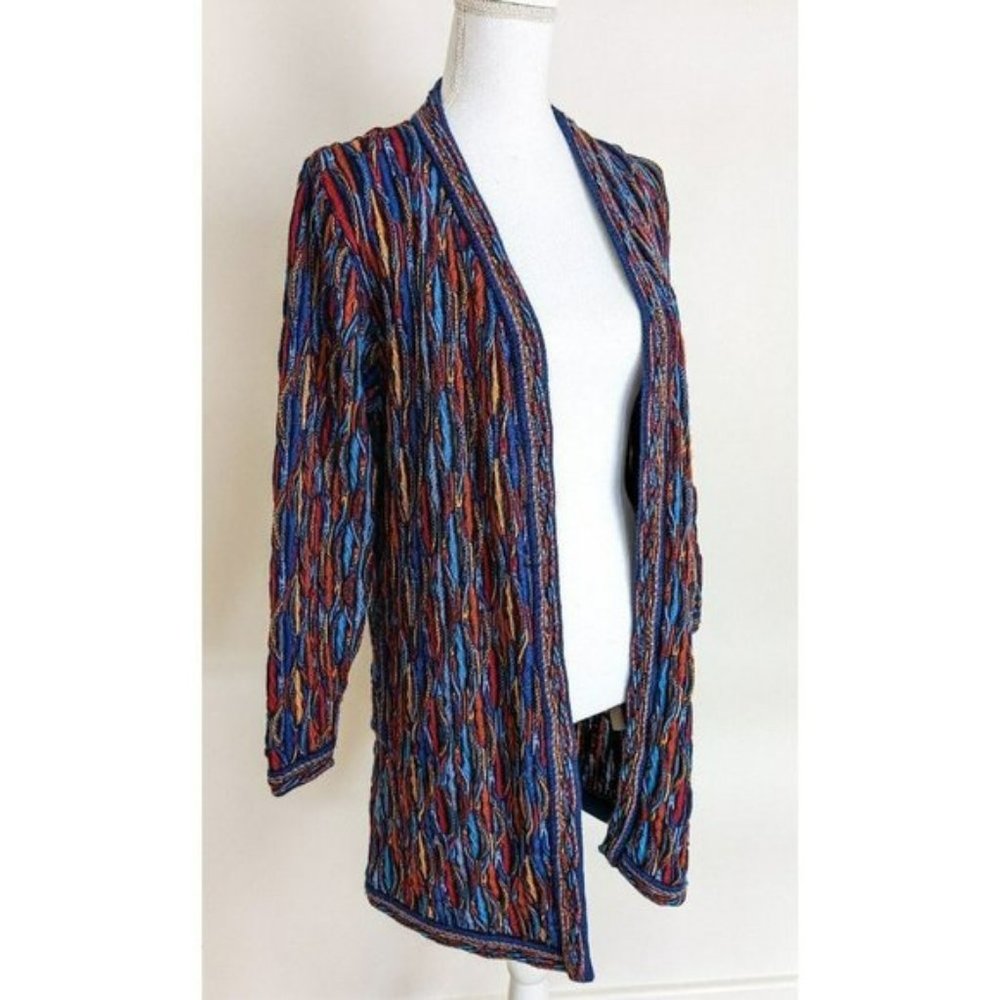 Geccu 3D Colour Merino Wool Long Swing Coat Cardigan Jumper Sweater Coogi Look